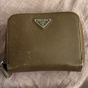 Prada Chocolate Brown Saffiano Zip-Around Wallet
